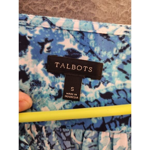 Talbots Blue White Paisley V Neck Chiffon Long Sleeve Blouse Top Womens Size S - Picture 6 of 8